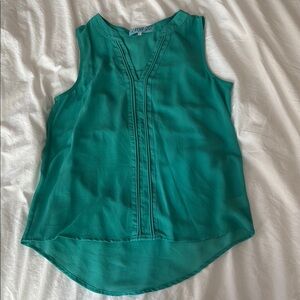 Teal Sleeveless Blouse | Split V-Neck | Pintuck Detail | Size Small